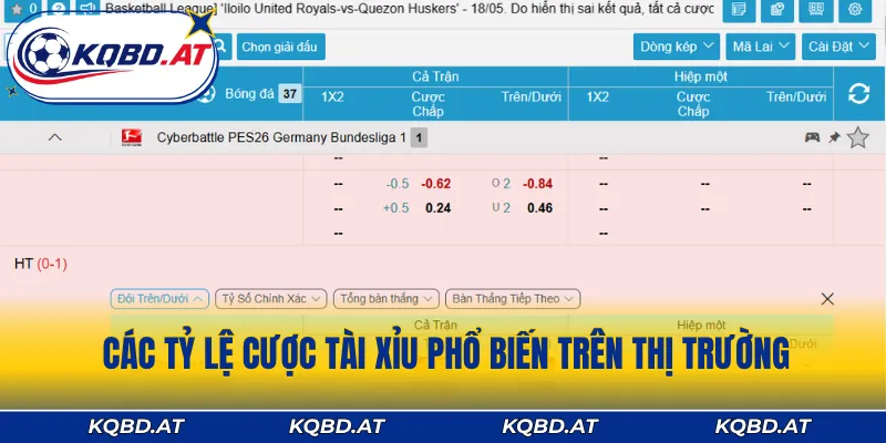 Các tỷ lệ cược Tài Xỉu phổ biến trên thị trường