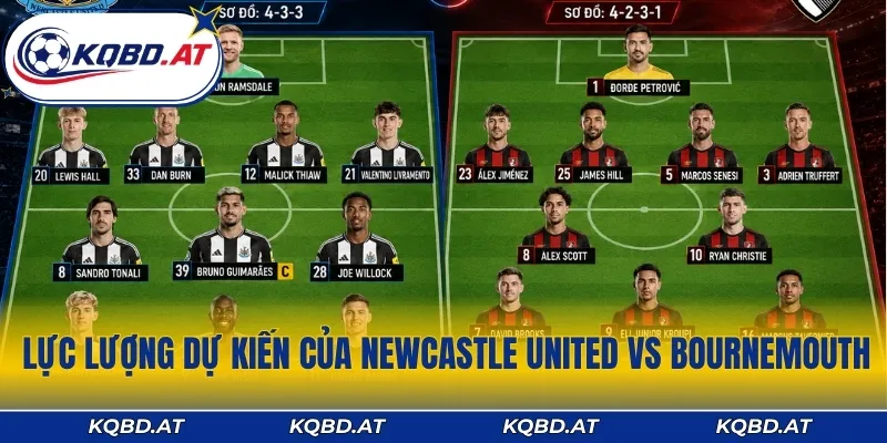 Lực lượng dự kiến của Newcastle United vs Bournemouth